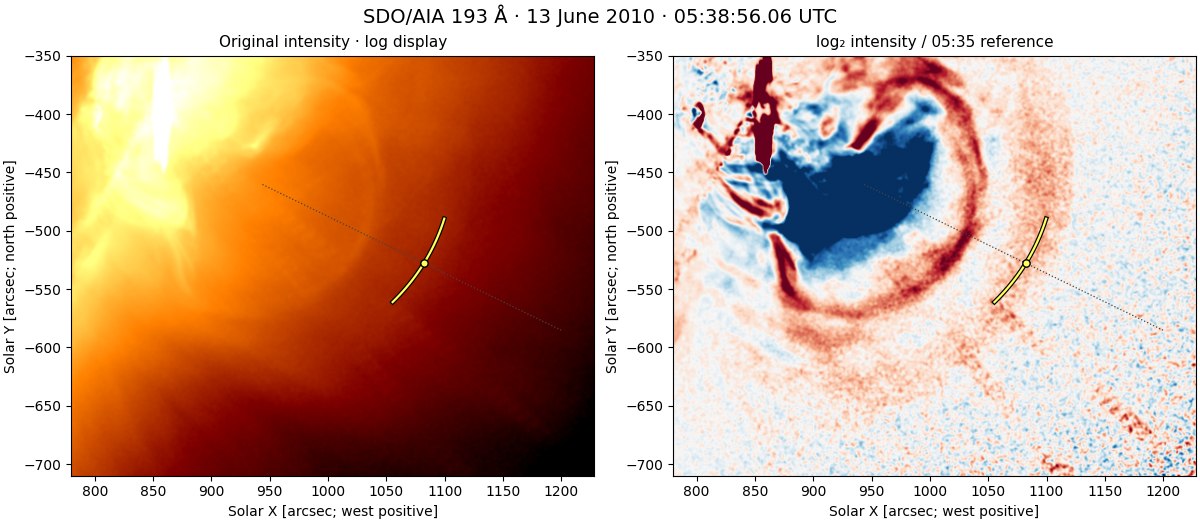 Real SDO/AIA 193 Å images at 05:38:56, close to the nominal published 05:39 DEM time
